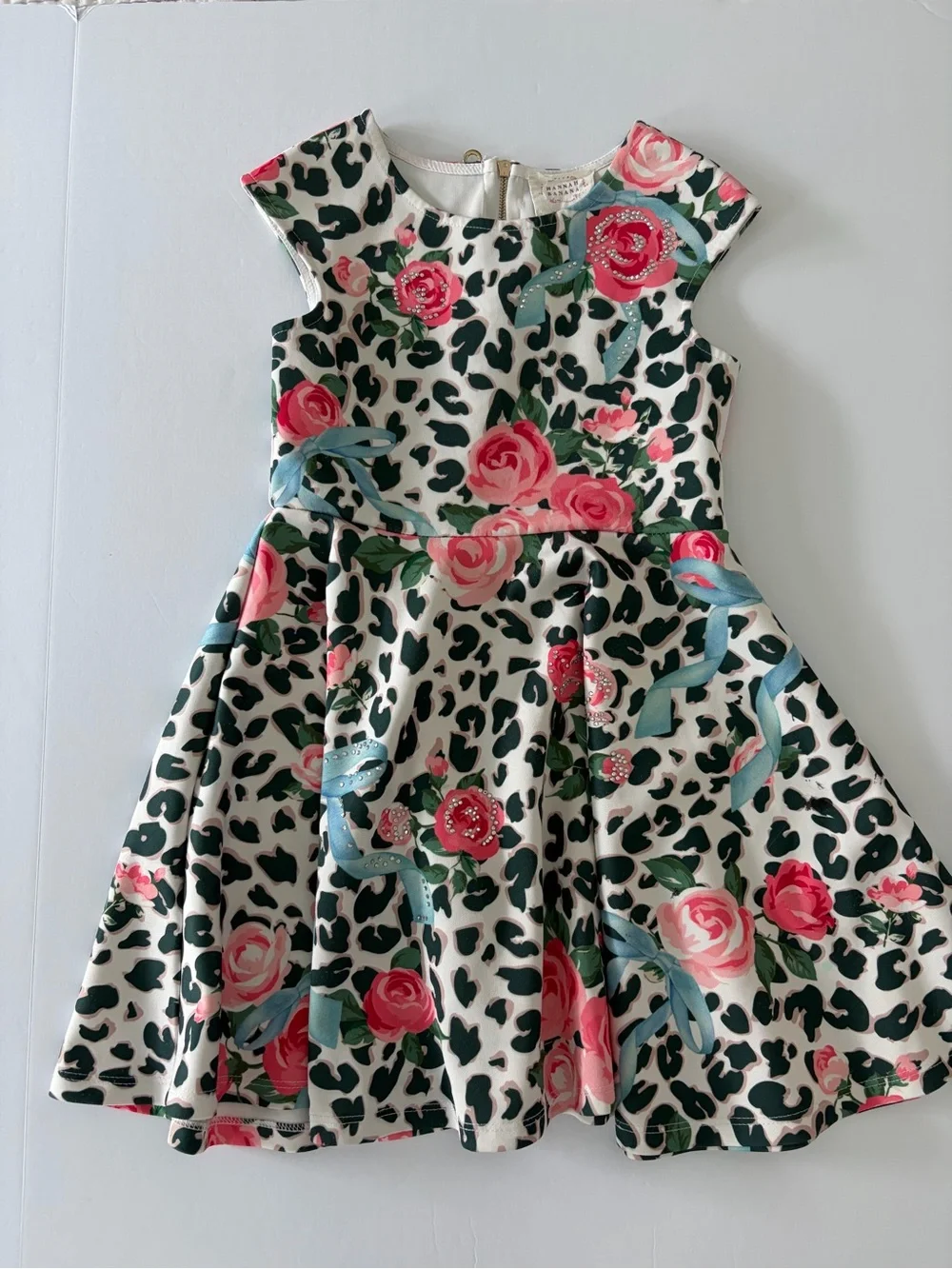 Hannah Banana Girls' Leopard And Rose Skater Dress Size 8 Back To School Fun